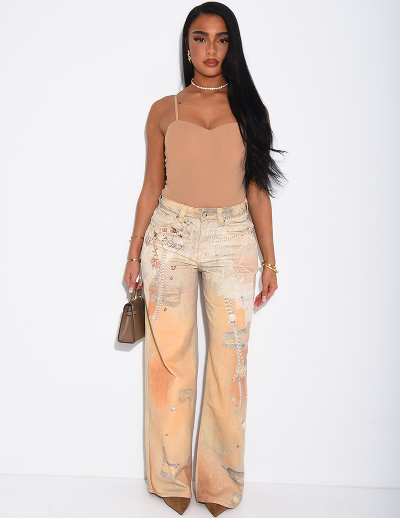 Jeans coupe droite à motifs...