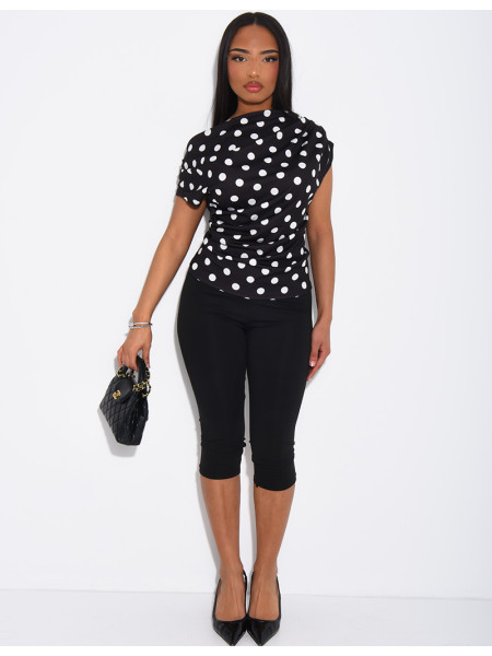 Top manches courtes froncé à pois