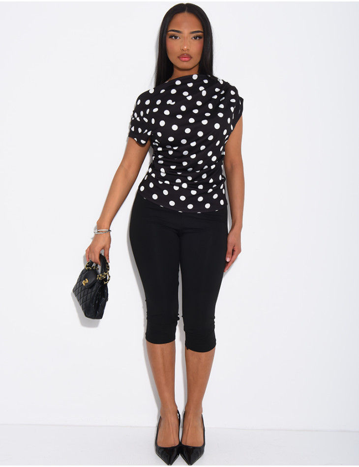 Top manches courtes froncé à pois