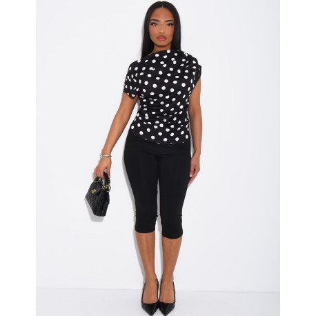 Top manches courtes froncé à pois