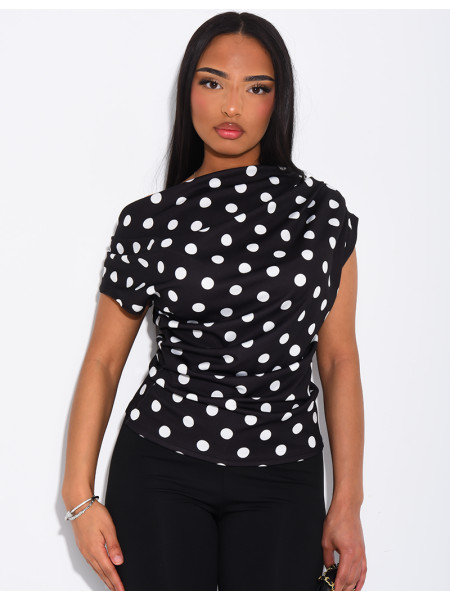 Top manches courtes froncé à pois