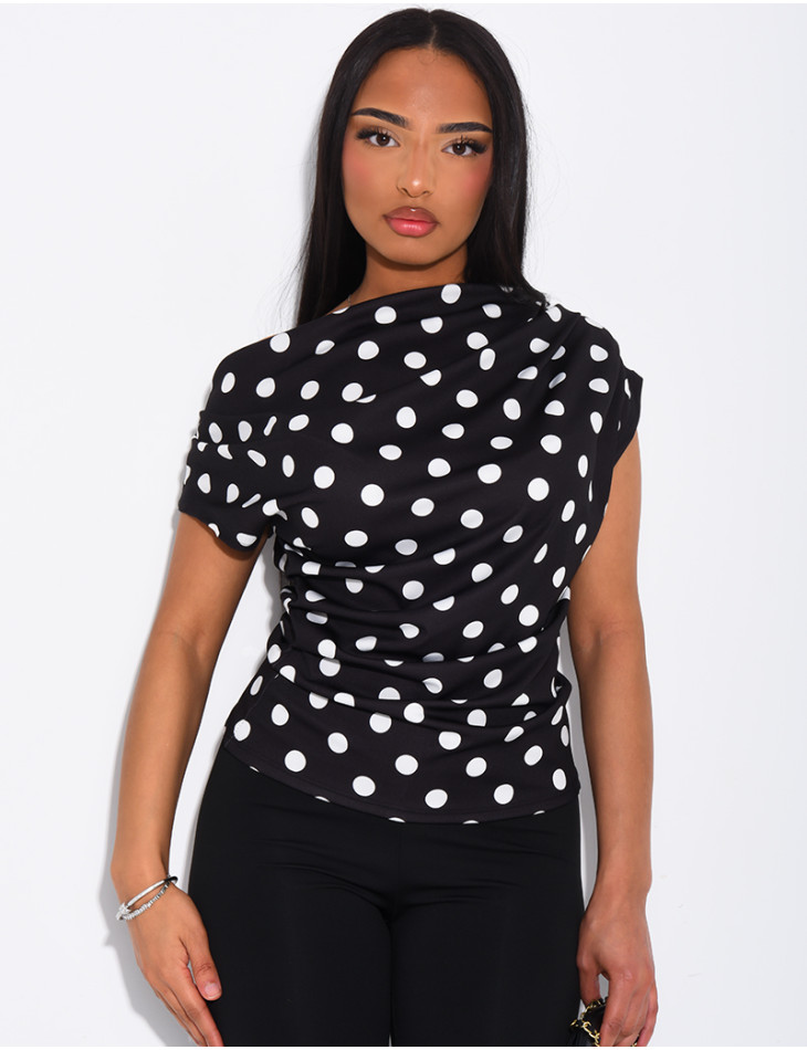 Top manches courtes froncé à pois