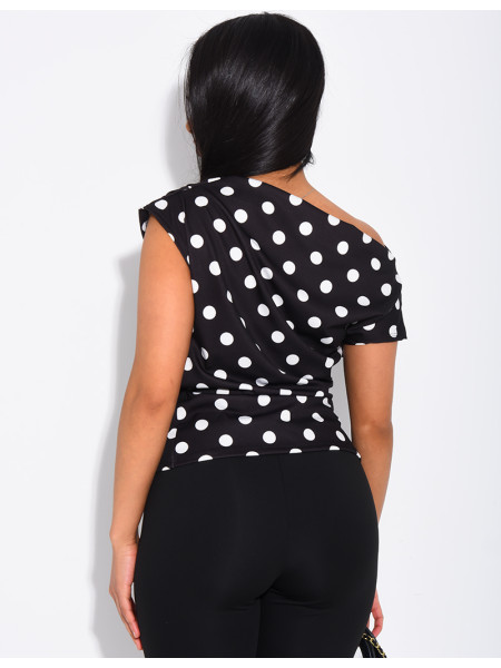 Top manches courtes froncé à pois