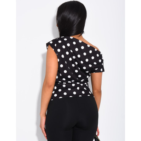 Top manches courtes froncé à pois