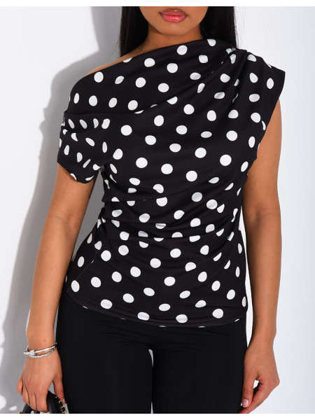 Top manches courtes froncé à pois
