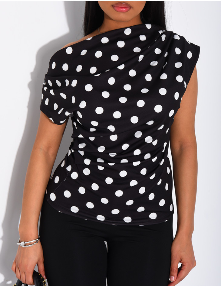 Top manches courtes froncé à pois