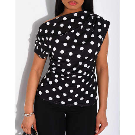 Top manches courtes froncé à pois