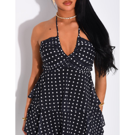 Robe courte en voile à volants & à pois