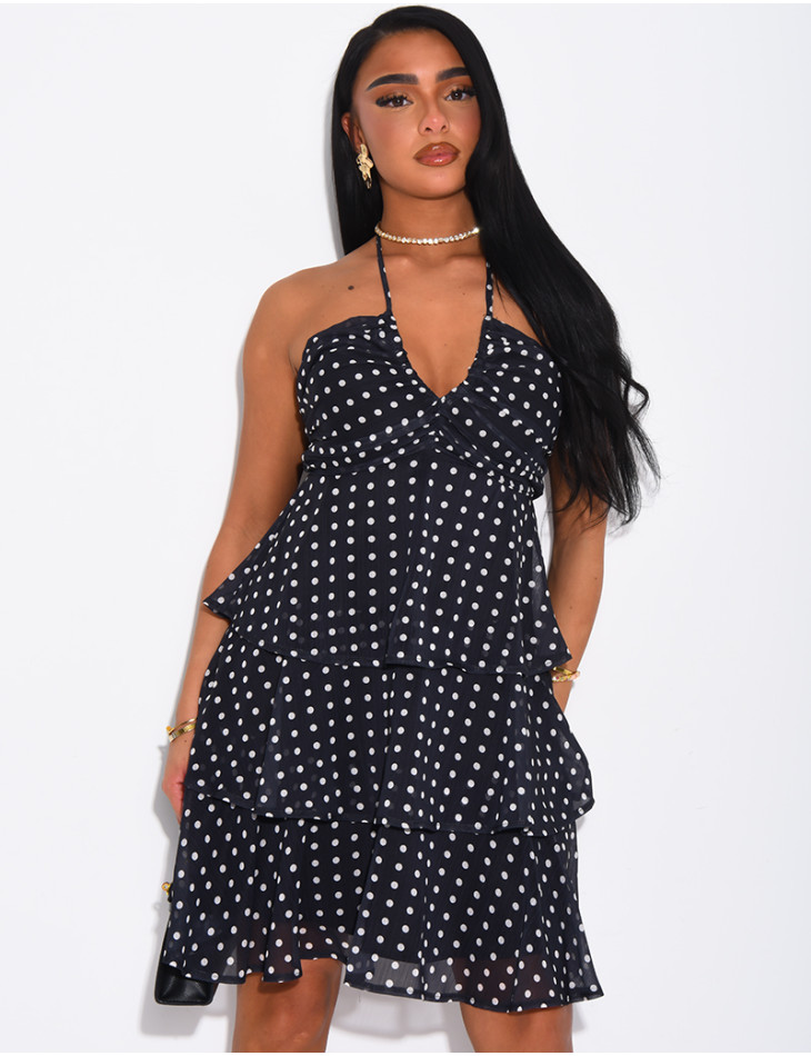 Robe courte en voile à volants & à pois