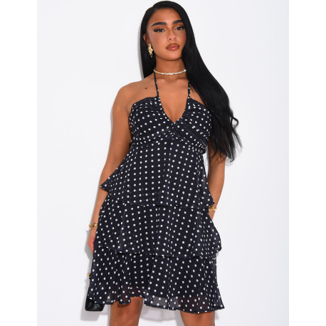 Robe courte en voile à volants & à pois