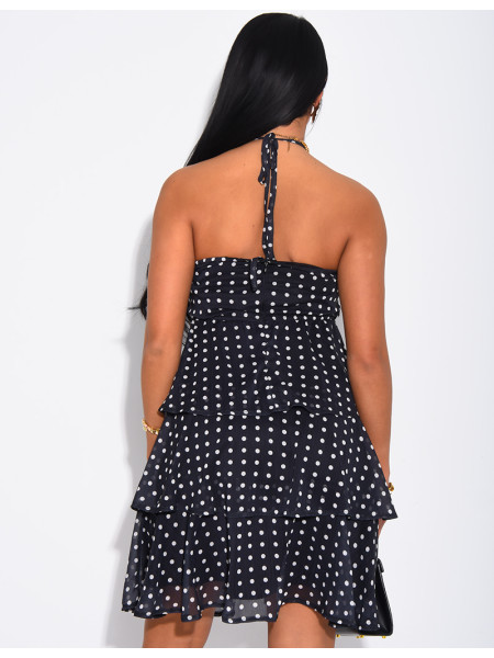 Robe courte en voile à volants & à pois