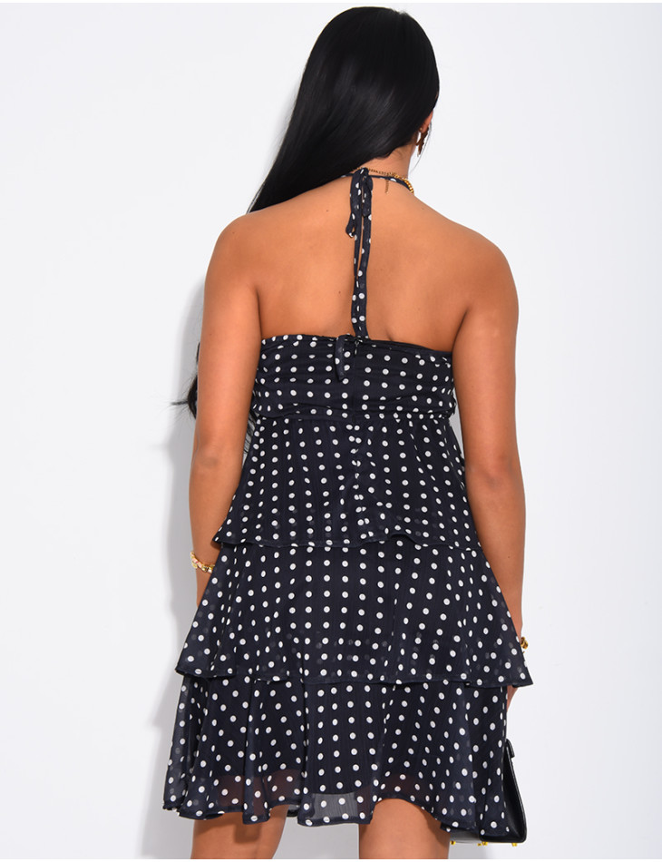 Robe courte en voile à volants & à pois