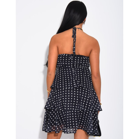 Robe courte en voile à volants & à pois