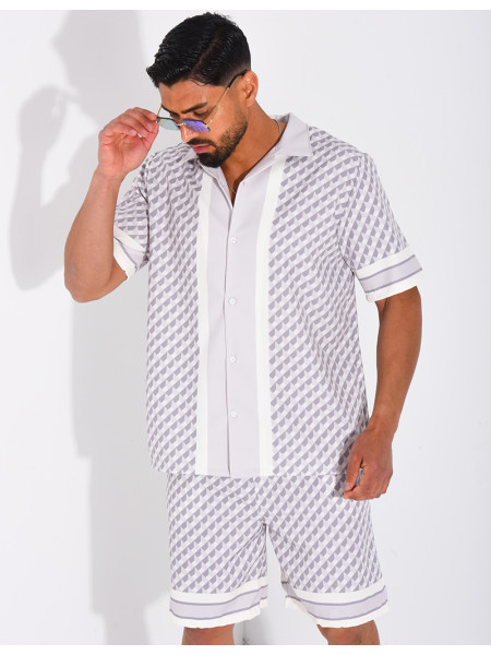 Ensemble short et chemise à motifs géométriques