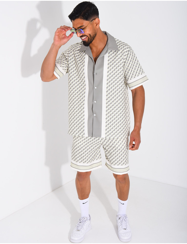 Ensemble short et chemise à motifs géométriques