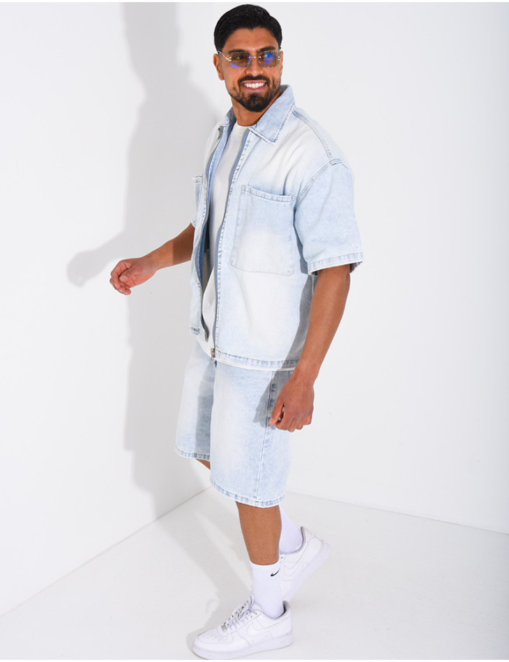Ensemble en jeans short et veste zippée