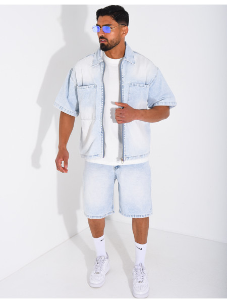Ensemble en jeans short et veste zippée