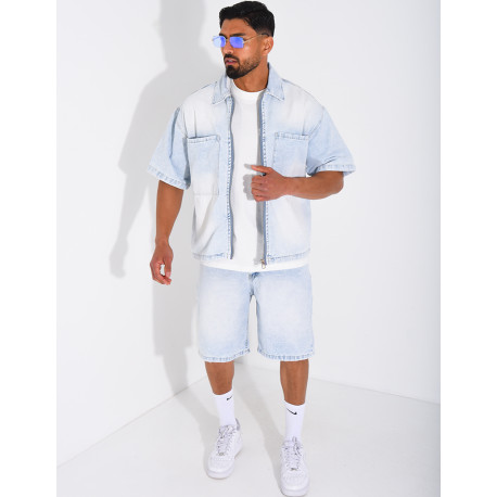 Ensemble en jeans short et veste zippée
