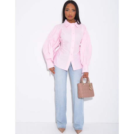 Chemise unie en coton à nouer dans le dos et sur les manches