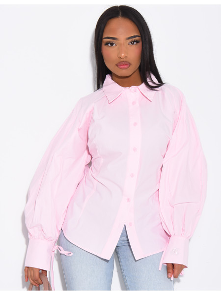 Chemise unie en coton à nouer dans le dos et sur les manches