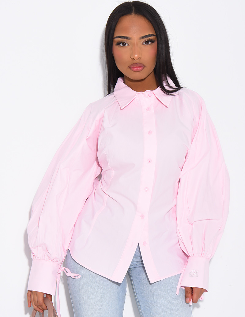 Chemise unie en coton à...