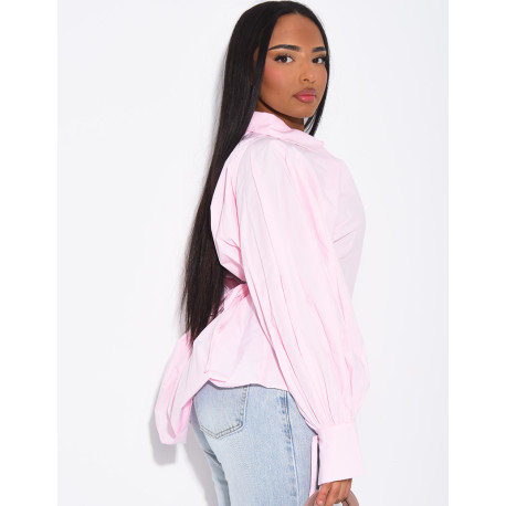 Chemise unie en coton à nouer dans le dos et sur les manches