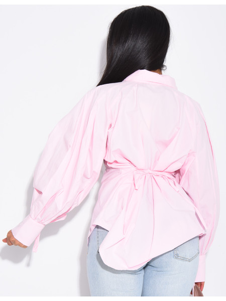 Chemise unie en coton à nouer dans le dos et sur les manches