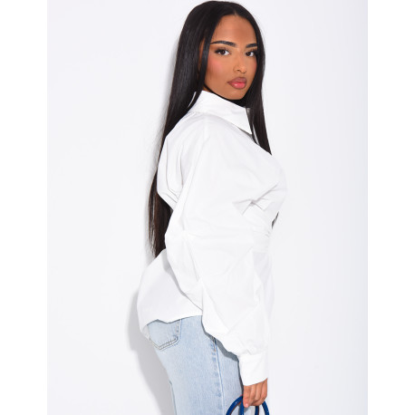 Einfarbiges Baumwollhemd zum Binden in der Taille