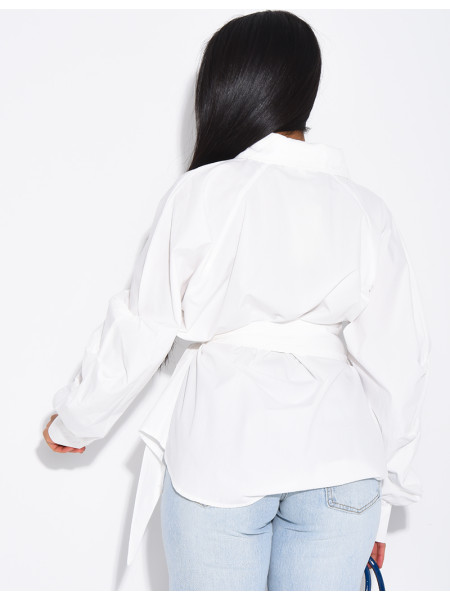 Einfarbiges Baumwollhemd zum Binden in der Taille