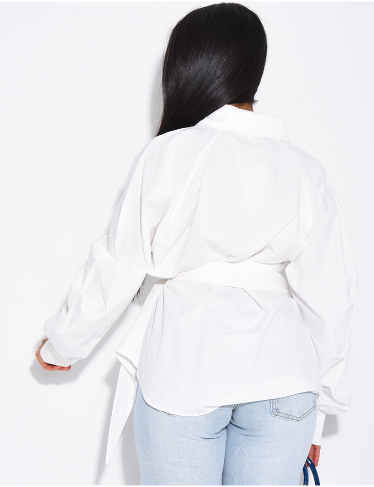 Einfarbiges Baumwollhemd zum Binden in der Taille