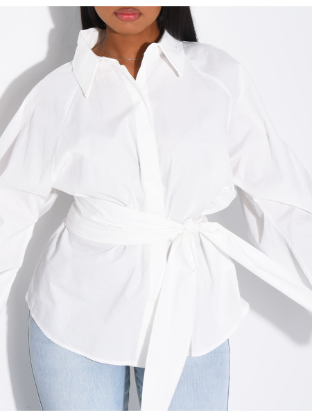 Einfarbiges Baumwollhemd zum Binden in der Taille