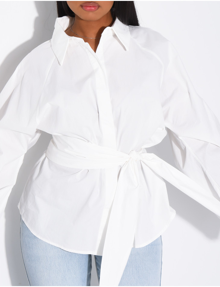 Einfarbiges Baumwollhemd zum Binden in der Taille