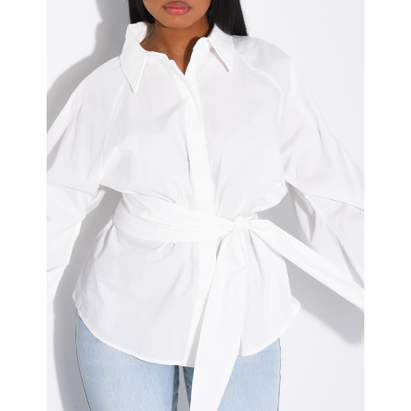 Einfarbiges Baumwollhemd zum Binden in der Taille