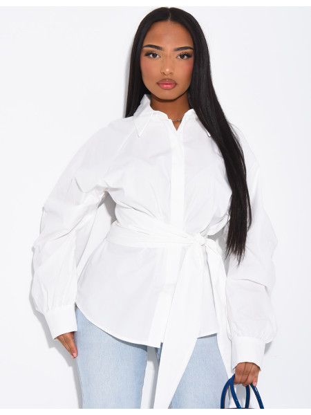 Einfarbiges Baumwollhemd zum Binden in der Taille