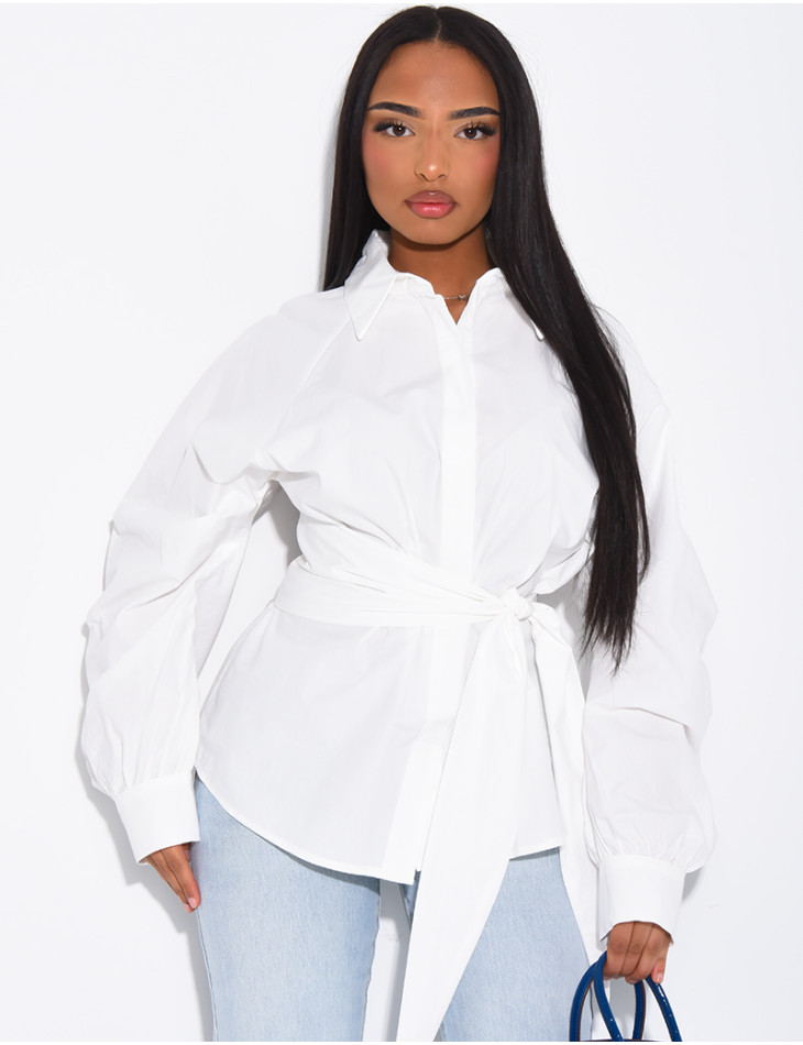 Einfarbiges Baumwollhemd zum Binden in der Taille