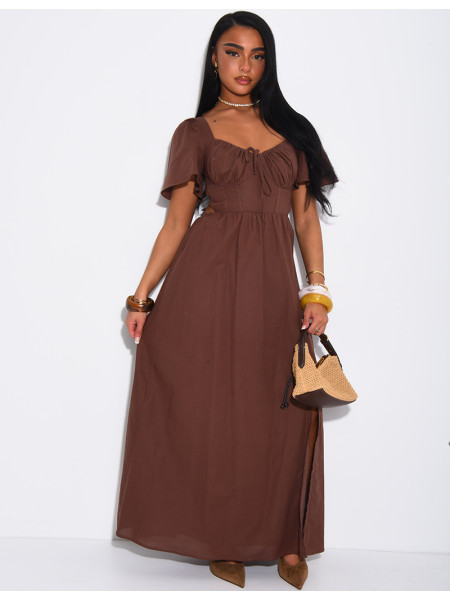 Robe style champêtre en lin dos nu à nouer