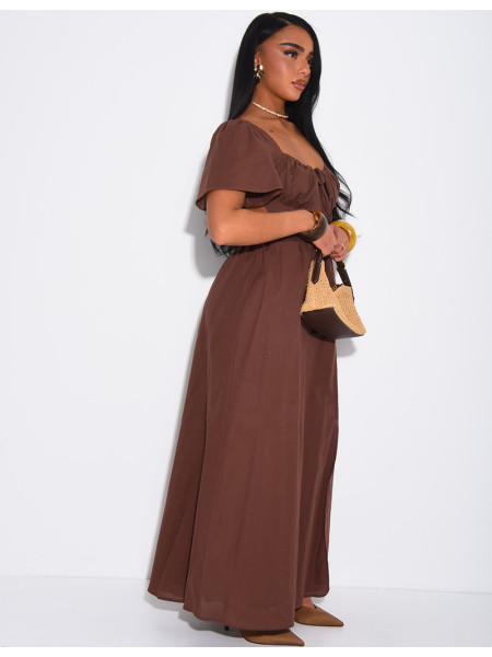 Robe style champêtre en lin dos nu à nouer