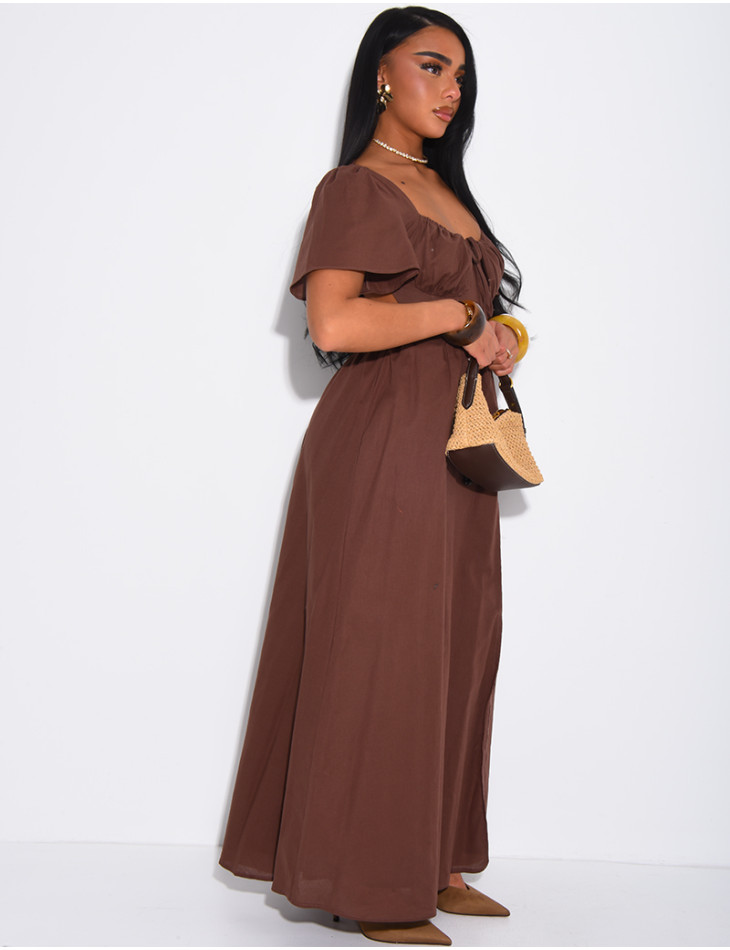 Robe style champêtre en lin dos nu à nouer