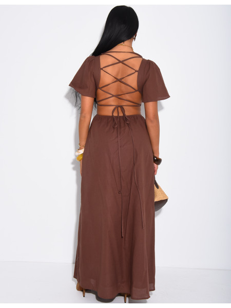 Robe style champêtre en lin dos nu à nouer