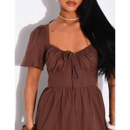 Robe style champêtre en lin dos nu à nouer