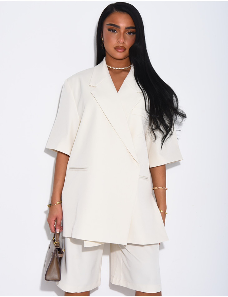 Ensemble bermuda de tailleur et blazer premium à manches courtes