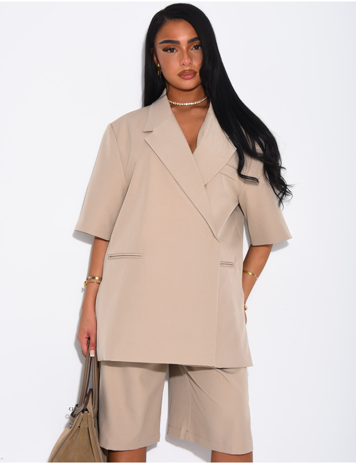 Ensemble bermuda de tailleur et blazer premium à manches courtes