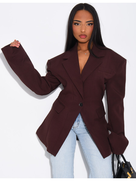 Veste de blazer épaules structurées et cintrée à la taille