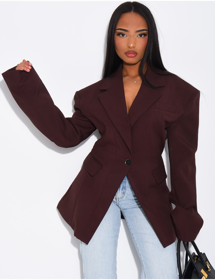 Veste de blazer épaules structurées et cintrée à la taille