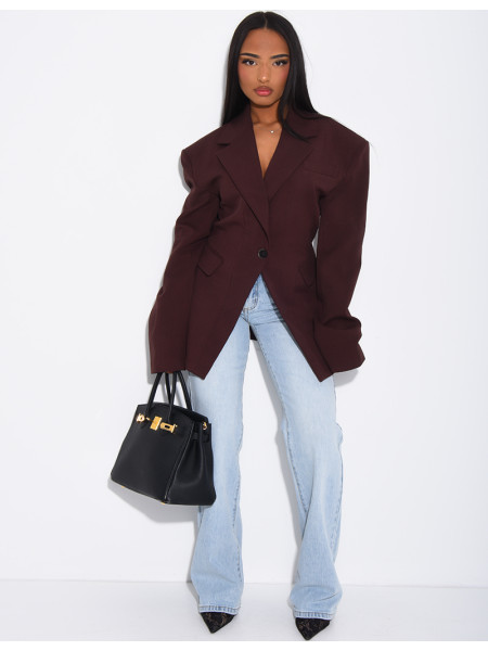 Veste de blazer épaules structurées et cintrée à la taille