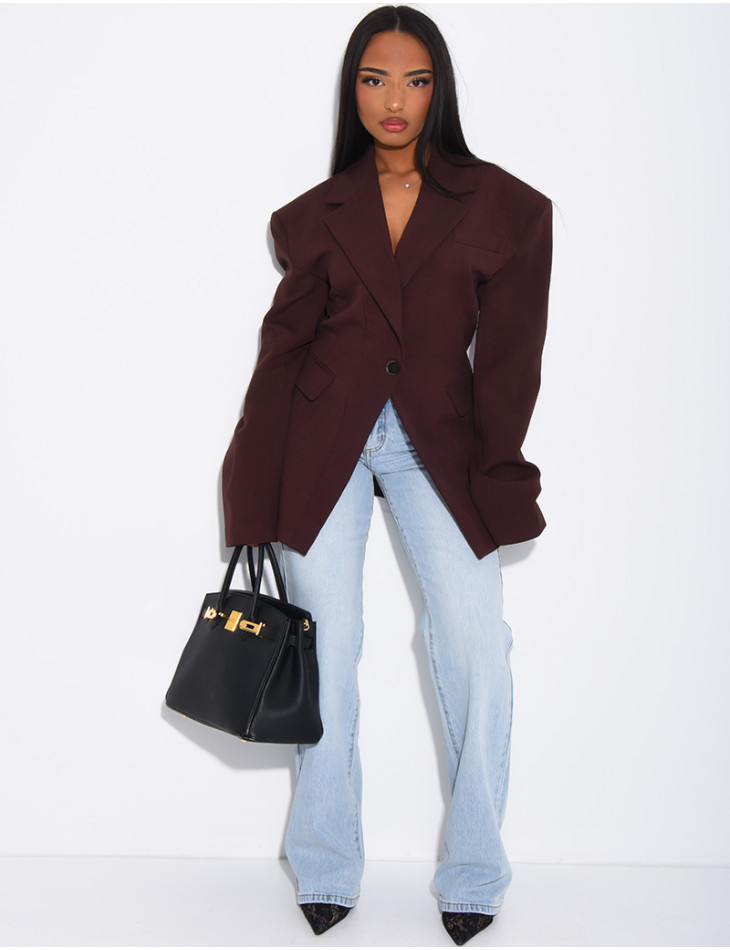 Veste de blazer épaules structurées et cintrée à la taille