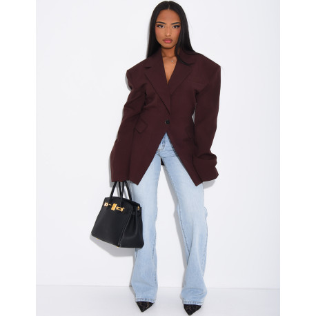 Veste de blazer épaules structurées et cintrée à la taille