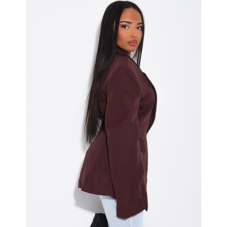 Veste de blazer épaules structurées et cintrée à la taille