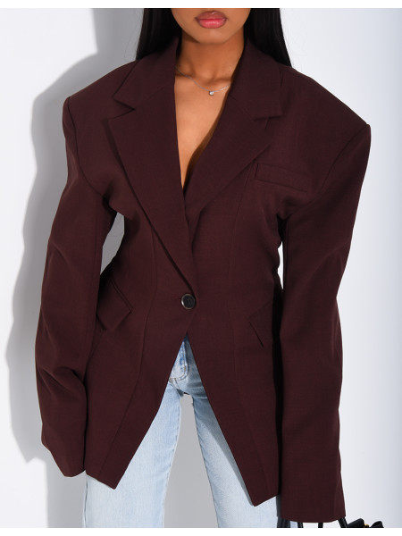 Veste de blazer épaules structurées et cintrée à la taille