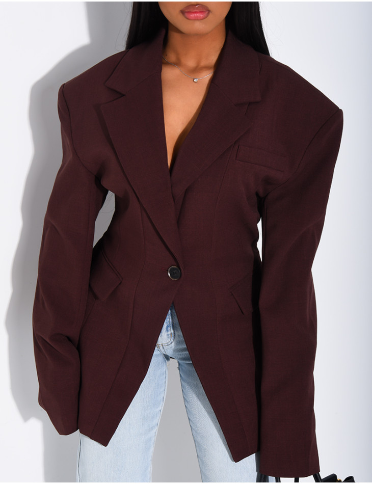 Veste de blazer épaules structurées et cintrée à la taille